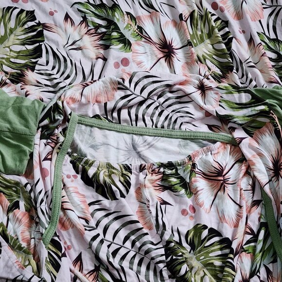 Simple Seed Jumpsuit Adult Plus Size 4XL Green Pink Floral Footie Bamboo Soft - Picture 6 of 6